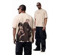 The Souled Store Official Attack On Titan: Levi & Erwin Men's and Boys' Short Sleeve Crew Neck Beige Anime Graphic Casual Lightweight Drop Shoulder Streetwear Trendy Cotton Oversized T-Shirt