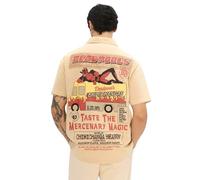 The Souled Store Official Deadpool: Chimichangas Men and Boys Short Sleeves Collared Neck Button Front Graphic Printed Cotton Blend Holiday Shirts, Beige and Tan, XXL