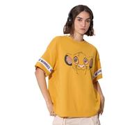 The Souled Store Official Womens Lion King Super Simba Mustard Yellow Oversized T Shirts for Women Baggy Boyfriend T-Shirt Off Shoulder Loose Fit Relaxed Fit, yellow, S