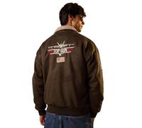 The Souled Store Top Gun: Maverick Men and Boys Long Sleeves Collared Neck Button Front Brown Embroidered Polyester Oversized Jackets, Brown, XL