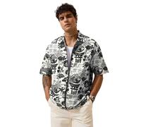 The Souled Store ZIP SHIRT: Tokyo Dreams Men's Boys Oversized Short Sleeve Shirt with Stand-up Collar, All-Over Print, Casual, Lightweight, Drop Shoulder, Tokyo Dreams, L