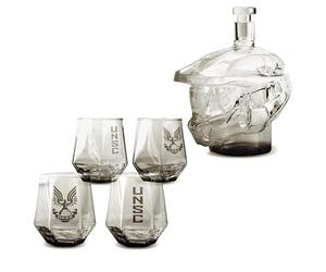 The Source Wholesale Halo Master Chief Glass Decanter and 4 Tumbler Glasses Collectable Drinking Set
