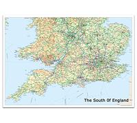 The South of England Physical Map - Size 100 x 70 cm - Paper Laminated