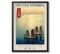 The Sparkling Sea Japanese Woodblock Print, Modern Poster Japan Wall Art Exhibition Ukiyo-E Home Decor, Archival Matte, A3 (Black Frame) - 42x29.7cm