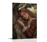 The Sparrow Sleeps in Her Palm - Mary Rests Under A Tree with The Tiny Creature Unmoving Contemporary Wall Mural - Decorative Hanging Poster Art 16x24inch(40x60cm)