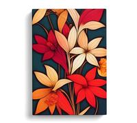 The Special Flowers Blue, Red, Peach Canvas Print | Gallery Wrapped 30mm Frame Wall Art | 30x20 inches | Ready to Hang | Contemporary Floral Picture | Living Room Bedroom Lounge Office