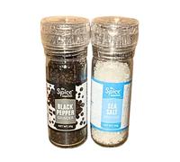 The Spice Emporium Salt & Pepper Grinder Set - 110g Salt & 50g Black Pepper - Adjustable Mills for Cooking & Table Use - Includes Gifty Goodness Shopping List