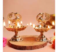 The Spiritual Living Peacock Diya | Peacock Design Brass Diya | Brass Diyas for Home | Kuthu Vilakku Decoration Items for Home Decor | 3.5 Inch | Diya for Diwali | Ideal for Gifting - 2 Pcs Set