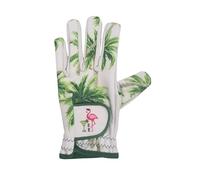 The Spoiled Office Womens Golf Glove Left Hand - Tropical Palm Print with Flamingo Accent Golf Glove Women Right Handed Golfer, Cabretta Leather & Breathable Lycra Back - Large, Green Palm