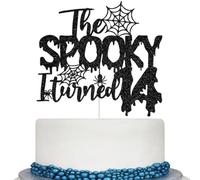 The Spooky I Turned 14 Cake Topper, Halloween 14th Birthday Cake Topper, Halloween Horror Themed 14 Years Old Birthday Party Decorations Black