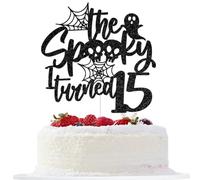 The Spooky I Turned 15 Cake Topper, Halloween 15th Birthday Cake Decor, Halloween Horror Spooky 15 Years Old Birthday Party Decorations, Black
