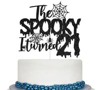 The Spooky I Turned 21 Cake Topper, Halloween 21st Birthday Cake Topper, Halloween Horror Themed 21 Years Old Birthday Party Decorations Black