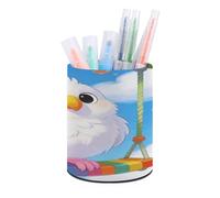 The Spring Leisurely Stroll of A Little White Parrot Pen Holder Multi-Functional Round Pencil Holder Cute Office Decoration Pen Cups Simple Design PU Leather Paintbrush Cups for Home Office Desk