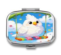 The Spring Leisurely Stroll of A Little White Parrot Pill Box 2-Compartment Portable Travel Square Pill Case Daily Pill Holder with Store Vitamins Pocket Medicine Organizer for Office Home Fish Oil