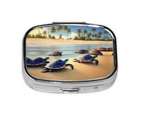 The Square Mini Medicine Box is Suitable for Putting in Pockets or Wallets. It is Easy to Open and Practical.Turtles on The Beach