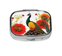 The Square Mini Medicine Box is Suitable for Putting in Pockets or Wallets. It is Easy to Open and Practical.Peacock Red Flower