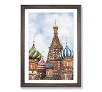 The St Basils Cathedral Russia Painting Framed Print | A2 Walnut Framed Wall Art | Ready to Hang | Modern Cityscape Picture | Living Room Bedroom Lounge Office