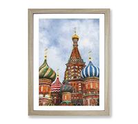 The St Basils Cathedral Russia Painting Modern Framed Print | A3 Oak Framed Wall Art | Ready to Hang | Modern Cityscape Picture | Living Room Bedroom Lounge Office