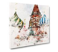 The St Basils Cathedral Russia Watercolour Canvas Print | Gallery Wrapped 30mm Frame Wall Art | 20x20 inches | Ready to Hang | Modern Cityscape Picture | Living Room Bedroom Lounge Office