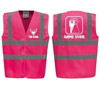 The Stag with Deer Head Pink Hi Vis Vest - High Visibility Waistcoat Ideal for Stag Do & Stag Nights, Weddding, Groom. Brookhivis