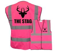 The Stag with Deer Head Pink Hi Vis Vest - High Visibility Waistcoat Ideal for Stag Do & Stag Nights, Weddding, Groom. Brookhivis
