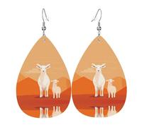 The Standing Lamb double-sided printed leather earrings int and shape of water drops, creative, light and novel, bright and vivid colors.