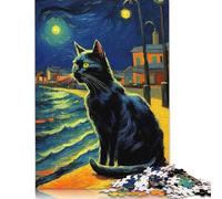 The Starry Night Black Cat 1000 Piece Jigsaw Puzzle for Adults Family Game Teens Jigsaw Puzzle 1000pcs (38x26cm)