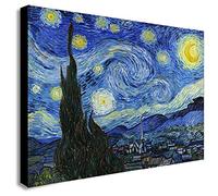 The Starry Night By Vincent Van Gogh - Canvas Wall Art Framed Print - Various Sizes (A3 16x12 inches)