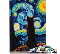 The Starry Night Cat 1000 Piece Jigsaw Puzzle for Adults -wooden Puzzles- Relax Puzzles Games-Brain Teaser Puzzle 1000pcs (75x50cm)