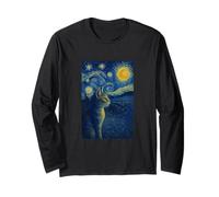 The Starry Night Cat Stares to Stars Illustration Graphic Long Sleeve T-Shirt