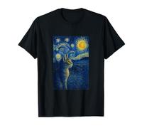The Starry Night Cat Stares to Stars Illustration Graphic T-Shirt