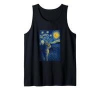 The Starry Night Cat Stares to Stars Illustration Graphic Tank Top