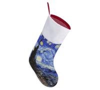 The Starry Night Christmas Stocking with Hang Loop, 16.5 Inch Large Soft Furry Xmas Stocking, Hanging Ornaments Holiday Decor for Tree, Fireplace Bag