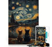 The Starry Night Dogs Teenagers 1000 Piece Jigsaw Puzzle Memory Gain Light Relax Design Assembly Wall Art Decor (50x75cm)