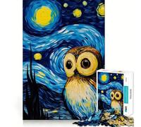 The Starry Night Owl Jigsaw Puzzle 1000 Piece for Adults Strong Logic Toy Anxiety Relief Clear Edge Festival Gift (50x75cm)