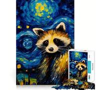 The Starry Night Raccoon Jigsaw Puzzles for Adults 1000 Pieces Brain Challenge Toy Quiet Fun Precise Cut Wall Art Decor (38x52cm)