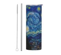 The Starry Night Van Gogh 20 oz Tumbler Stainless Steel Vacuum Insulation Travel Mug Proof Lid Water Coffee Cup Straw and Brush Included for Home Office School - Works Great for Ice Drink Hot Beverage
