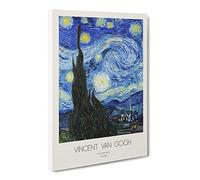 The Starry Night With Border By Vincent Van Gogh Canvas Print | Gallery Wrapped 30mm Frame Wall Art | 20x14 inches | Ready to Hang | Impressionist Picture | Living Room Bedroom Lounge Office