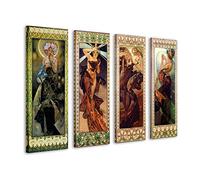 The Stars and the Moon Set of 4 Alphonse Mucha Style Nouveau Framed Canvas Wall Art Picture Print Home Decor Living Dining Room (4 x 20x6 inch)
