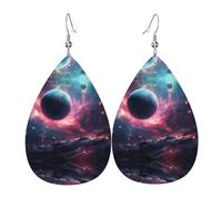 The stars are falling. double-sided printed leather earrings int and shape of water drops, creative, light and novel, bright and vivid colors.