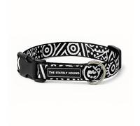 The Stately Hound Adjustable Medium Dog Nylon Collar - Black, Quick-Release Buckle, Waterproof, Heavy-Duty D-Ring, Breathable for Daily Walks (Black & White, M Collar)