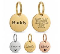 The Stately Hound Cat Tags for Collars Engraved UK, Gold Round, Small | Personalised Deep Engraved Cat Name Tag, Lightweight 20mm Stainless Steel, Quiet & Waterproof, Fits Quick Release Collars