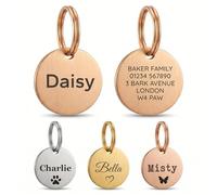 The Stately Hound Cat Tags for Collars Engraved UK, Rose Gold Round, Small