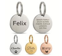 The Stately Hound Cat Tags for Collars Engraved UK, Silver Round, Small | Personalised Deep Engraved Cat Name Tag, Lightweight 20mm Stainless Steel, Quiet & Waterproof, Fits Quick Release Collars