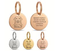 The Stately Hound Dog Name Tags Engraved UK, Rose Gold Round, Medium