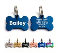 The Stately Hound Dog Tags for Pets Engraved UK, Blue Bone, Medium