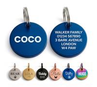 The Stately Hound Dog Tags for Pets Engraved UK, Blue Round, Small
