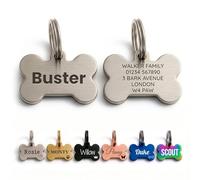 The Stately Hound Dog Tags for Pets Engraved UK, Silver Bone, Small