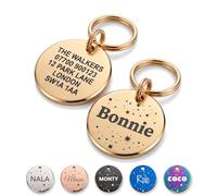 The Stately Hound Personalised Engraved Dog Tag, Gold, Medium | Round engraved dog ID name tag with stars; dachshunds and spaniels; Medium 25 mm; durable, lightweight stainless steel