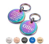 The Stately Hound Personalised Engraved Dog Tag, Multicolour, Medium | Round engraved dog ID name tag with stars; dachshunds and spaniels; Medium 25 mm; durable, lightweight stainless steel